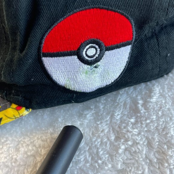 Pokemon Pokeball Baseball Hat Cap Pikachu Black Flat Bill Snapback Licensed - Picture 3 of 10